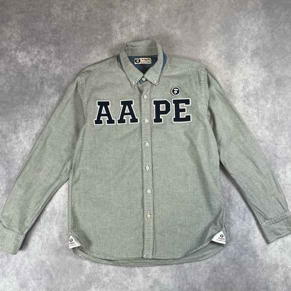 Aape by A Bathing Ape Applique Oxford BD Shirt L Size - Picture 1 of 6